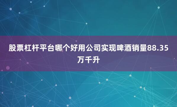 股票杠杆平台哪个好用公司实现啤酒销量88.35万千升